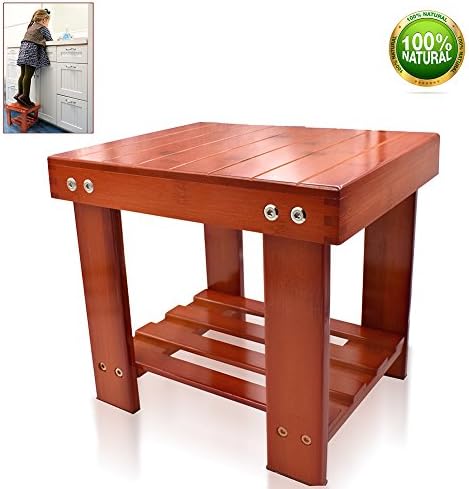 Bamboo Step Stool Kids Stool With Storage Shelf Multifunctional Small Size Toddlers Seat Bench for Bathroom Kitchen Living Room Bedroom Durable Anti-Slip Lightweight Women And Adults Wooden Foot Pads