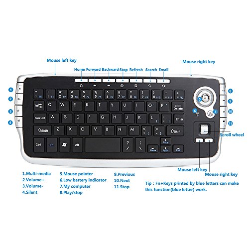 Docooler E30 2.4GHz Wireless Keyboard with Trackball Mouse Scroll Wheel Remote Control for Android TV Box Smart TV PC Notebook Black - Thumbnail 4
