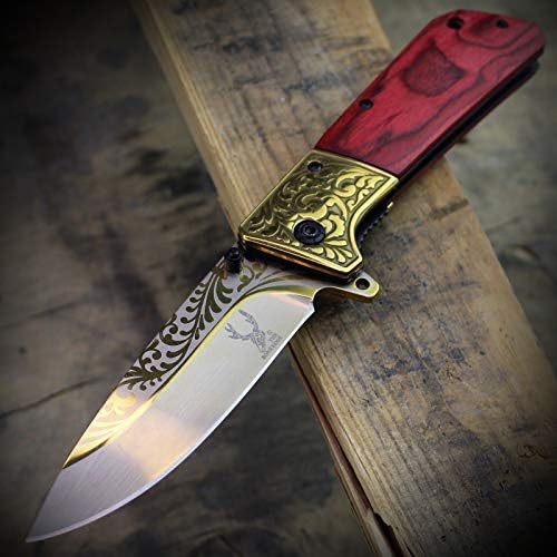 WESTERN Ornate Cowboy Spring Assisted Pocket Knife GOLDEN Blade