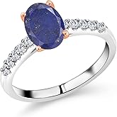 Gem Stone King 2.20 Ct Blue Lapis E-F Lab Grown Diamond 925 Silver and 10K Rose Gold Ring