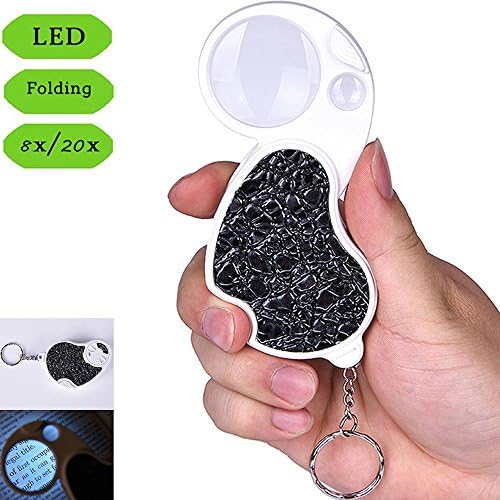 Magnifying Glass 8X 20X,BreaDeep Folding Pocket Magnifier with LED Light &amp; Keyring for Reading,Education,Jewelry,Coins,Hobby