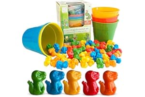 Hapinest Dinosaur Math Counters Color Sorting and Counting Activity Set - Educational Learning Games for Toddlers Preschool and Homeschool - Like Counting Bears