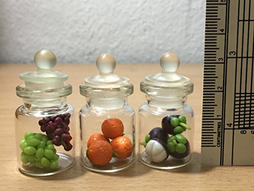 3pc Miniature Fruit Food Vegetable Dollhouse Fruit in Clear Glass Mini Bottle fruit mix Orange #MF004