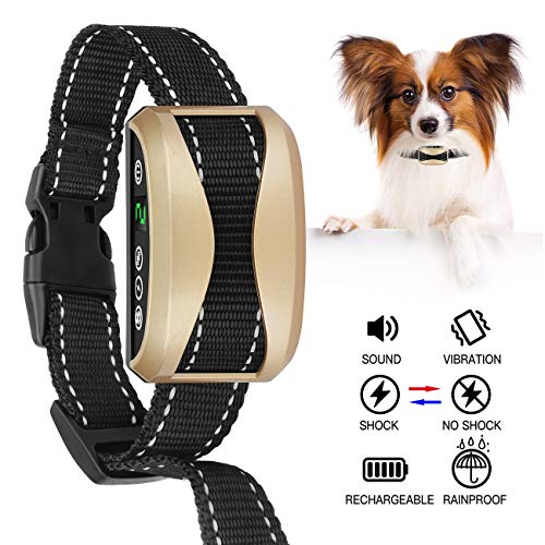 [New 2019] Humane Bark Collar-Dog Bark Collar-Anti Barking Collar Small Dogs Medium Large Dogs-Rechargeable Waterproof Anti Bark Collar-No Bark Collars Sound Warning Vibration Electric Stimulation