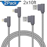 APFEN Angled Lightning Cable Nylon Braided 90 Degree Lightning to USB Cable for iPhone X/8/7/6/5 iPad Pack of 2 (10ft, Grey)