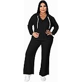 Tycorwd Women's Plus Size Two Piece Outfits Sweatsuits Sets Long Sleeve Full Zipper Hoodies Wide Leg Pants Tracksuit Sets