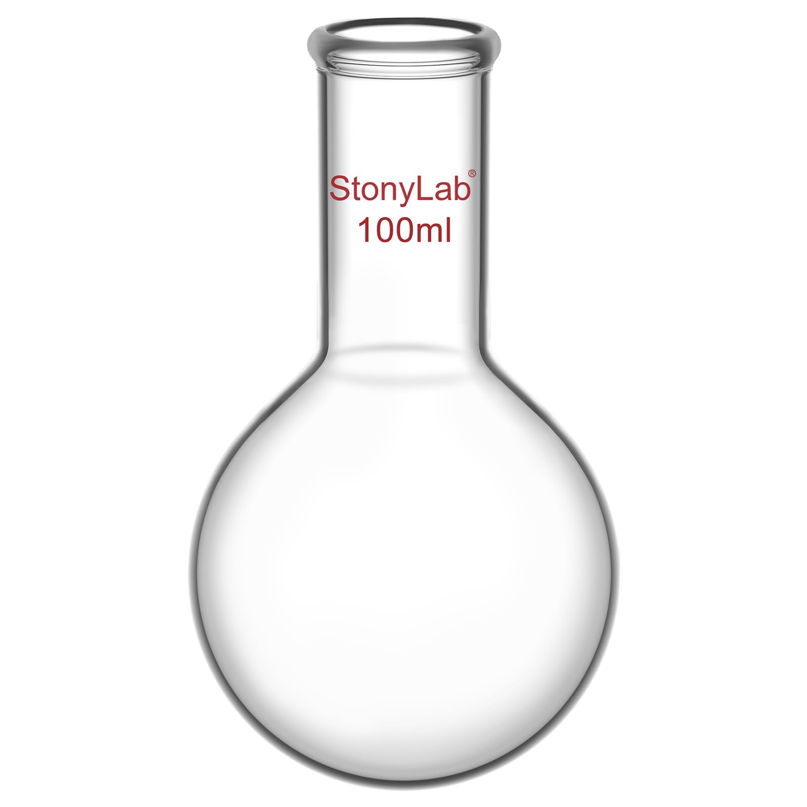 StonyLab Glass 100 ml Long Neck Round Bottom Flask, Borosilicate Glass Heavy Wall Round Bottom Boiling Flask RBF with Long Neck, 100ml