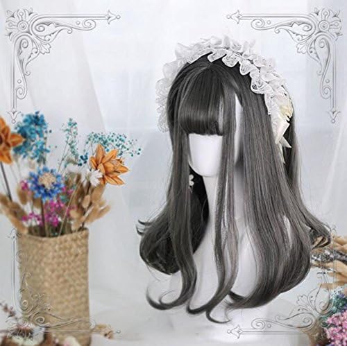 Female's Japanese Harajuku Lolita Anime Wig Smoke Grey 50cm Full Long Synthetic Hair Cosplay Party Wig For Custume