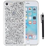 iPhone 7 Case, iYCK Luxury Bling Glitter Sparkle [Gold Foil Embedded] Transparent Flexible Soft Rubber Gel TPU Protective Shell Hybrid Bumper Case Cover for Apple iPhone 7 4.7inch - Silver