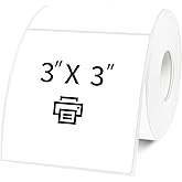 Yeachlaing 3"x 3" White Square Thermal Label Stickers,Self-Adhesive Square Direct Thermal Labels,500 Sheets with Perforation Line in ROLL