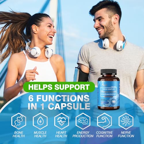 ASSR Triple Magnesium Complex – 300mg Magnesium Supplement with Glycinate, Malate & Citrate – Supports Relaxation, Muscle & Nerve Function – High Absorption, Vegan, Non-GMO, 120 Capsules