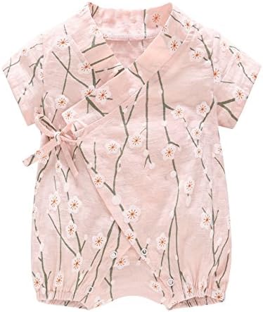 Baby Girls outfit Kimono Short Sleeves Robe Rompers Fruits Flowers Patterns Pajamas Tied bathrobe