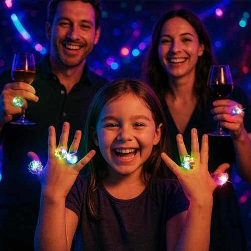 LovesTown 48PCS LED Light up Rings, 6 Styles Flashing Glow Kids Bulk Rings Glow in the Dark Party Supplies for Halloween Christmas Birthday Classroom Prizes Goodie Bag Fillers
