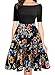 oxiuly Women's Vintage Off Shoulder Pockets Casual Floral A-Line Party Dress 232 (L, Black)