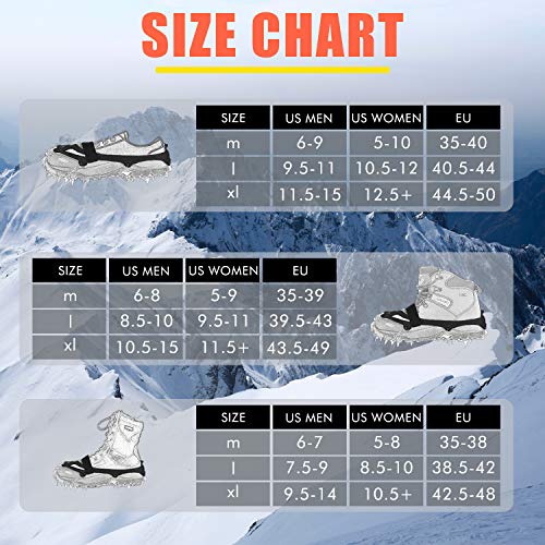 Crampons Ice Cleats Traction Snow Grips with 19 Spikes for Women Men Kids Boots Shoes Safe Protect Lightweight Crampons, Hiking, Walking, Climbing, Jogging Mountaineering on Ice and Snow (XL) - Thumbnail 4