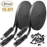 2 Pack DC Power Extension Cable 16.4ft 2.1mm x 5.5mm Compatible with 12V DC Adapter Cord for CCTV IP Camera, LED, Car, Black
