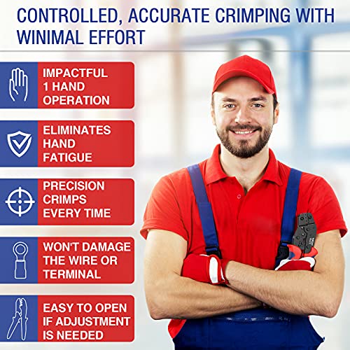 TUBTAP Pin Crimping Tool For Spade Bullet Connectors AWG 2216(0.51.5mm²), Ratchet Pin Terminal