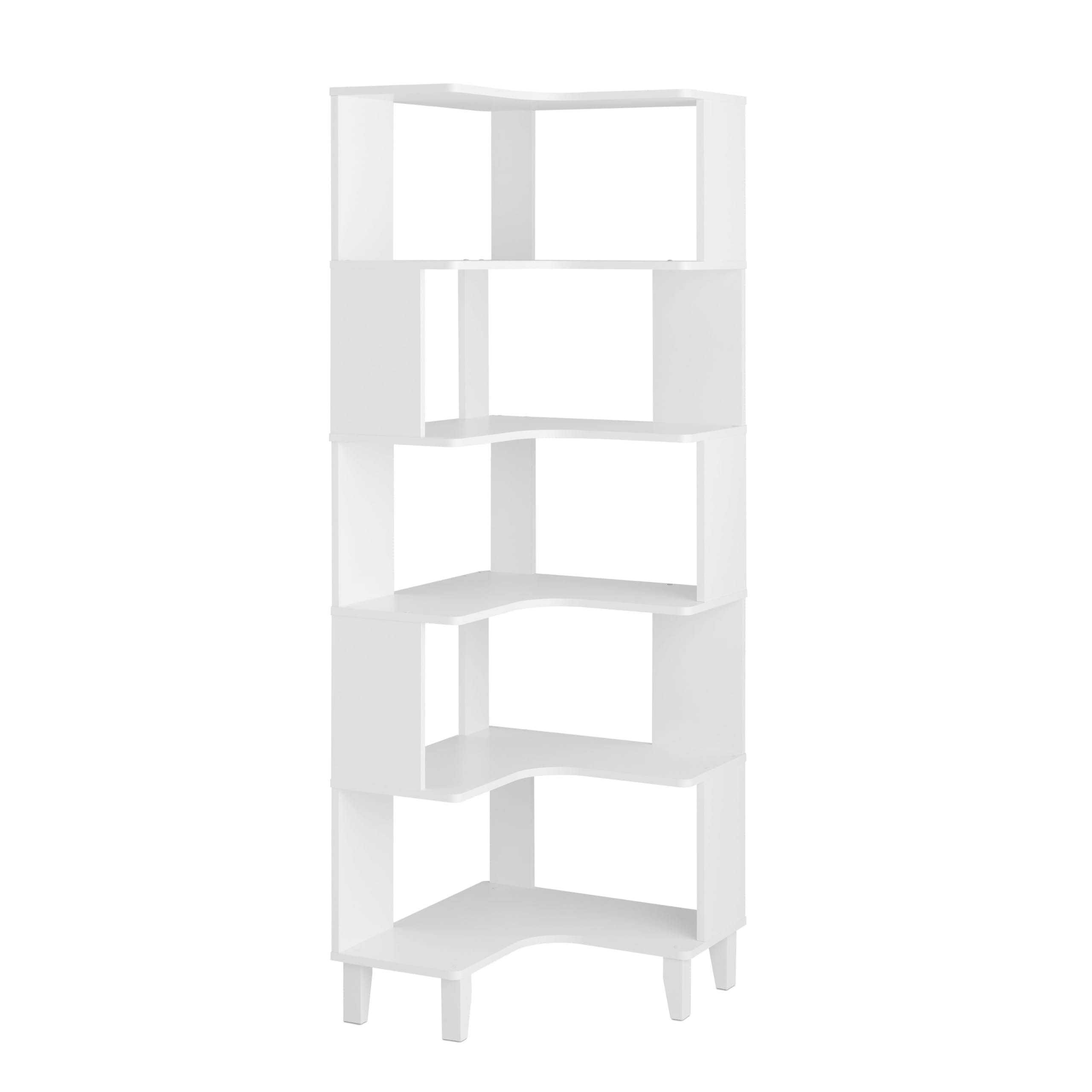 Prepac Nordik 6-Tier White Modern Mid Century Corner Bookcase, 71.5