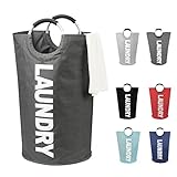 DOKEHOM DKA0011DG Large Laundry Basket, Collapsible Laundry Hamper, Foldable Clothes Bag, Folding Washing Bin, Available in 6 Colors (Dark Grey)