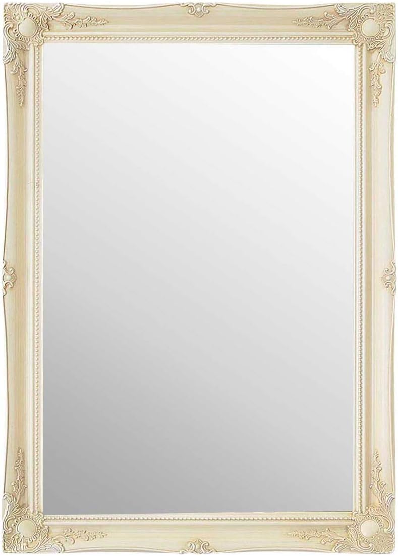 FRAMES BY POST Extra Large Shabby Chic Antique Style Rectangular Wall Mirror, Ivory, 77 x 107 cm