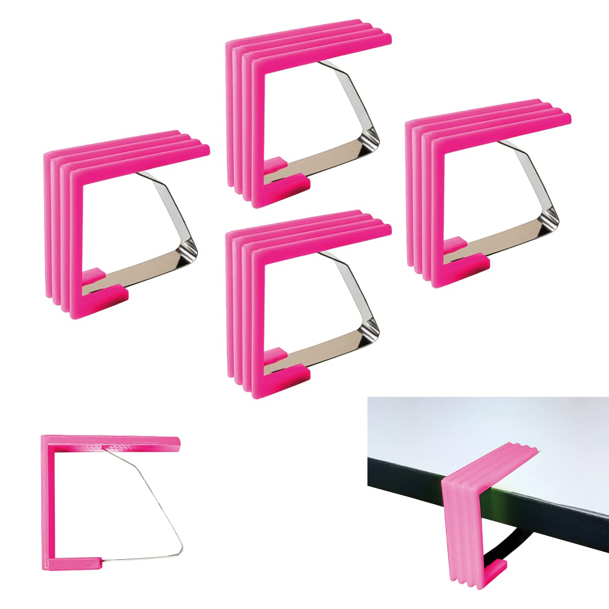 4PCS Tablecloth Clip Steel Spring Tablecloth, Outdoor Picnic Party Hooks Wall Clips Clamps Clips for Outdoor Table Garden Weatherproof (FUCHSIA)