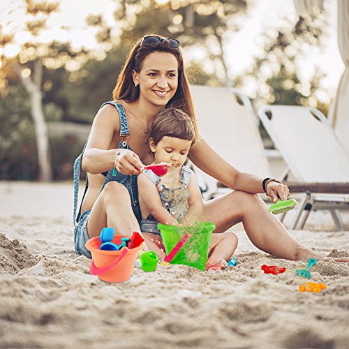 Acekid Mini Sand Toys Set, 27pcs Seaside Sand Castle Bucket Spade Shovel Rake Playset, Beach Toys Kit for Kids and Children