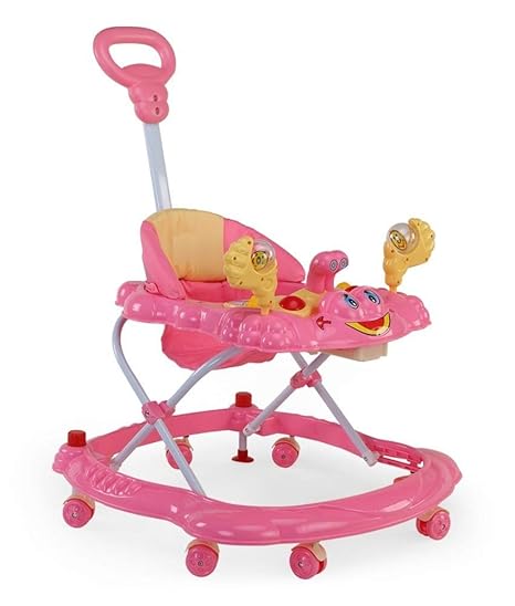Atnine Musical Adjustable Walkers to Walk with Rattles for Babies (Stopper with Parental Control, Pink)
