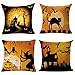 BPFY 4Pack Happy Halloween Pillow Covers 18 x 18 Inch Cotton Linen Black Cat Sofa Home Decor Throw Pillow Case Cushion Covers