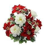 Admired By Nature GPB6816-RD/CM 18 Stems Faux Peony Velvet Poinsettia X’mas Bush, RD/cm