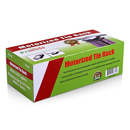 Primode Motorized Tie Rack with LED Lights Closet Organizer, Stores & Displays Up to 45 Ties