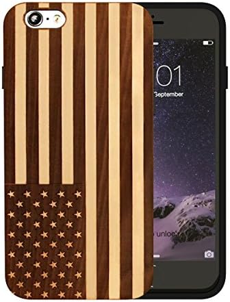 JuBeCo Patterni Design iPhone 6/6s(4.7 Inch),Handmade Natural Solid Wood Case, Bamboo Case.(us flag cherry)