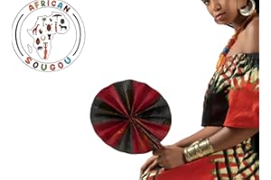AFRICAN SOUGOU African Fan/African Fabric Fan/Ankara Fan/Leather Folding Fan/Designs Random