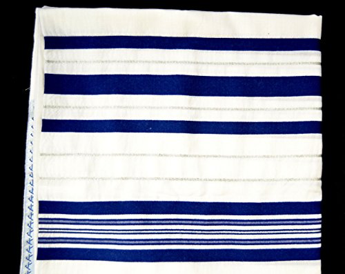 Kosher Tallit Prayer Shawl 100% Wool.blue & Silver Stripes.n-60-55x74
