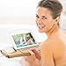 Clean Healthy Living Bamboo Bathtub Caddy Tray, with Reading Tray & Wine Glass Holder