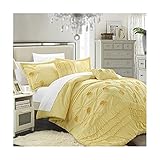 Chic Home 5-Piece Florentina Floral Pleated Comforter Set, Yellow, Queen