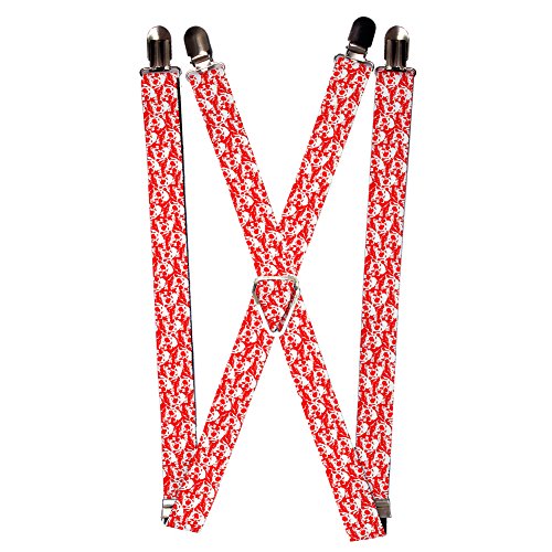White Skull Face Collage on Red Suspenders