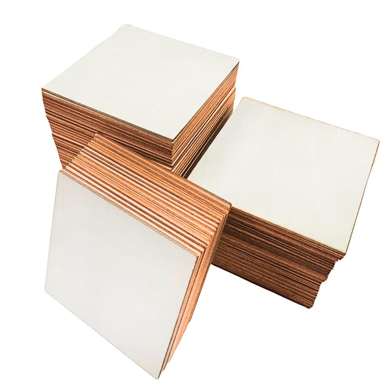 Photo 1 of 100pcs 3x3 Inch Wood Squares – Unfinished Basswood Plywood Sheets – Blank Wooden Plates for Crafts, Painting, Scrabble Tiles, Mini House Building & Architectural Models