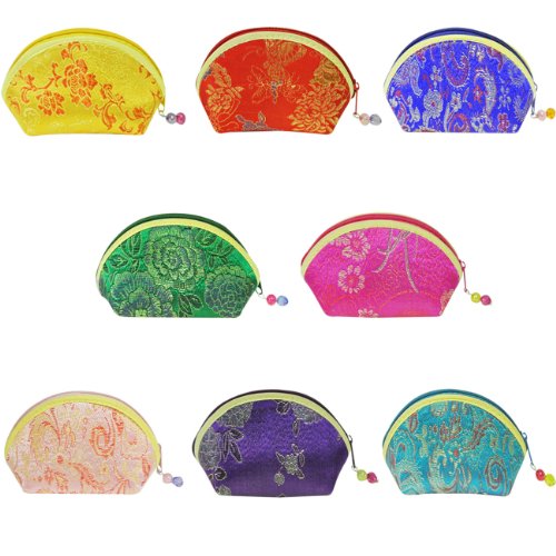 Wrapables Silk Embroidered Brocade Gift Jewelry Coin Pouch Purse, Set of 8