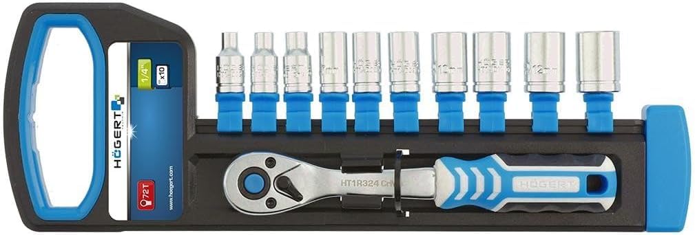 Högert Technik - Socket Set with Reversible Ratchet 1/4 Inch Ratchet with Bits - Ratchet Wrench Socket Set Ratchet Wrench Multi Nut Nuts - Made of Chrome Vanadium Alloy Steel
