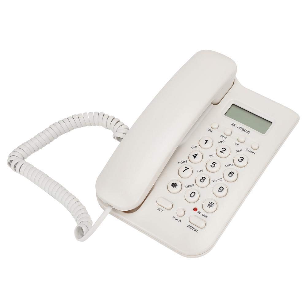 Corded Telephone,English Wired Desktop FSK/DTMF Dual System Landline Phone with Music Pause and Indicator Light Function for Home/Office/Hotel(White)