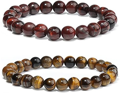Merymall Stone Bracelet, Natural Gemstones Bracelet Lava Diffuser Bracelet,Genuine Howlite Tiger Eye Semi-Precious Stone Healing Power Crystal Stretch Beaded Bracelet,Unisex