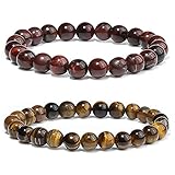 2 packs Stone Bracelet, Red and Yellow Eye Bead Bracelet,Natural Stretch Bracelet for Men Women Couple