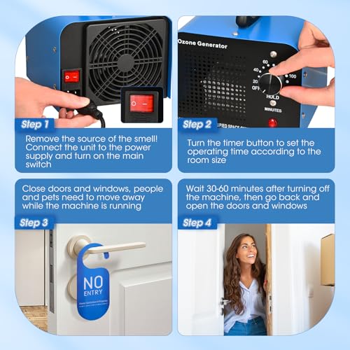 Professional Ozone Generator 60000 mg/h, Industrial Ozonizer, Ozonizer Air Purifier Ozone with 120 Minute Timer, 300㎡ O3 Ozone Machine for Home Environments, Cars, Offices, Hotels