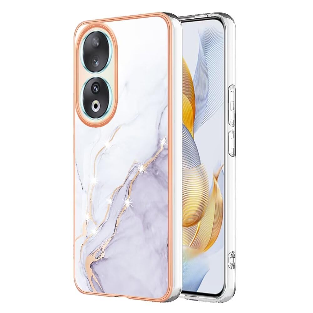 Dfjhure Honor X7b/Honor 90 Smart Case Glitter Phone Case Marble Design Case Thin Slim Soft TPU Silicone Shockproof Bumper Protective Rubber Phone Cover Case for Honor X7b/Honor 90 Smart- White