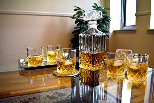 KOVOT 8 Piece Whiskey Bar Set - Includes Decanter, (6) Glasses and Tray