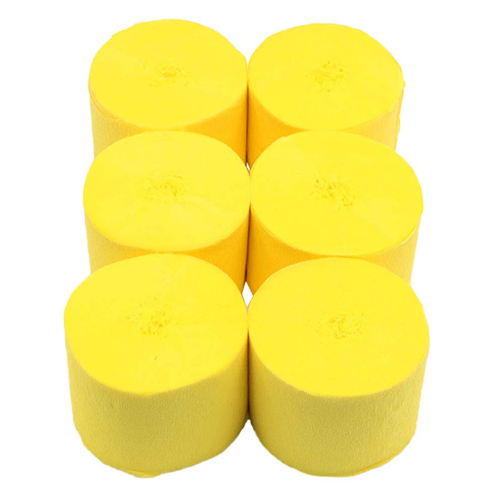 ANCLLO 6 Rolls 4.5cm x 25m Crepe Paper Party Streamers, Streamers Backdrop Hanging Decorations for Birthday Party, Wedding and Festival Decorations,Yellow — image 1