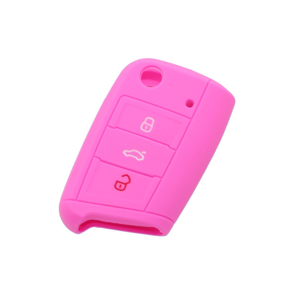 BROVACS Silicone Cover Protector Case Holder Skin Jacket Compatible with VOLKSWAGEN 3 Button Flip Remote Key Fob CV9803 Pink