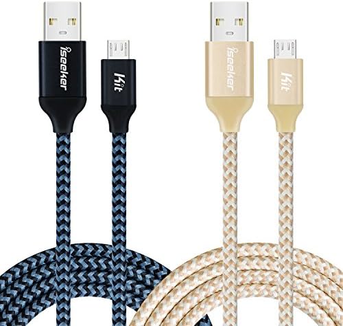 USB Cords, iSeekerKit 2 Pack 10ft High Charging Speed USB 2.0 A Male to Micro Nylon Braided USB Cable with Aluminum Connectors for Samsung, Android and more(Black&amp;Golden)