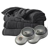 Sunbeam Heated Electric Blanket Channeled Microplush Queen Size Slate Grey