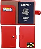 Travelambo RFID Blocking Genuine Leather Passport Holder Wallet Cover Case Wing Pocket (Red)